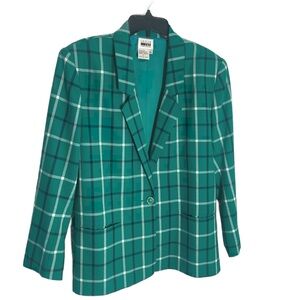 Leslie Fay size 14 green & navy one front button with front pockets.